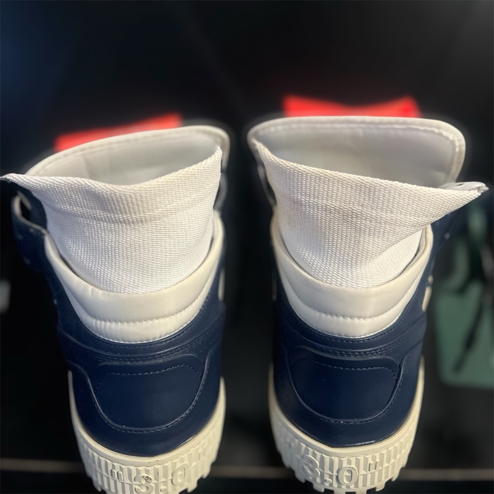 Off-White Dark Blue and White High Top Sneakers - Picture 6 of 9